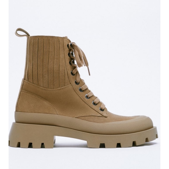 Zara Suede Leather Combat Boots - Picture 1 of 6